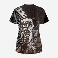 Hafa Adai Guam Discovery Day Scrub Top Chamorro Latte Stone Hand Brown Version LT14 - Polynesian Pride