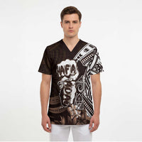 Hafa Adai Guam Discovery Day Scrub Top Chamorro Latte Stone Hand Brown Version LT14 - Polynesian Pride
