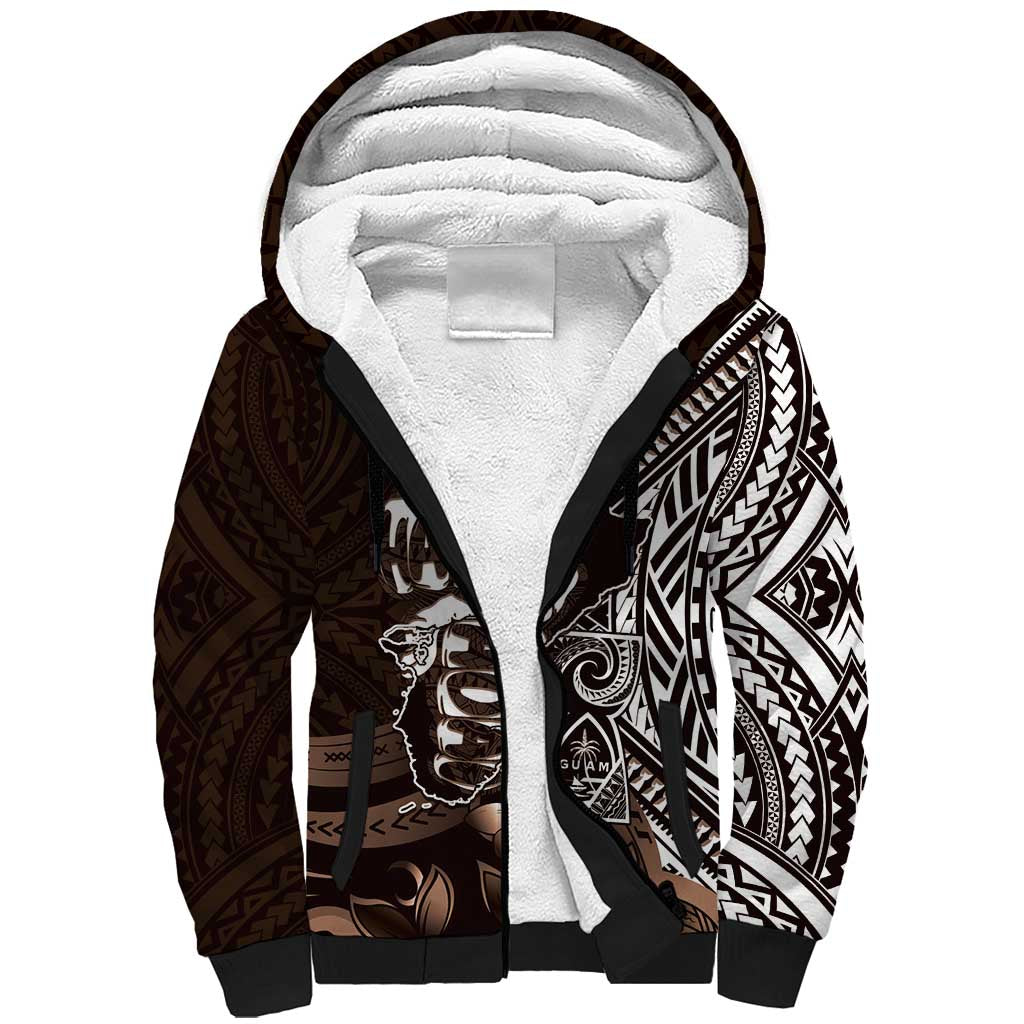 Hafa Adai Guam Discovery Day Sherpa Hoodie Chamorro Latte Stone Hand Brown Version LT14 Unisex Brown - Polynesian Pride