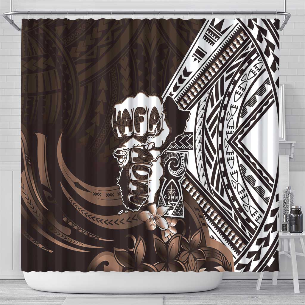 Hafa Adai Guam Discovery Day Shower Curtain Chamorro Latte Stone Hand Brown Version LT14 - Polynesian Pride