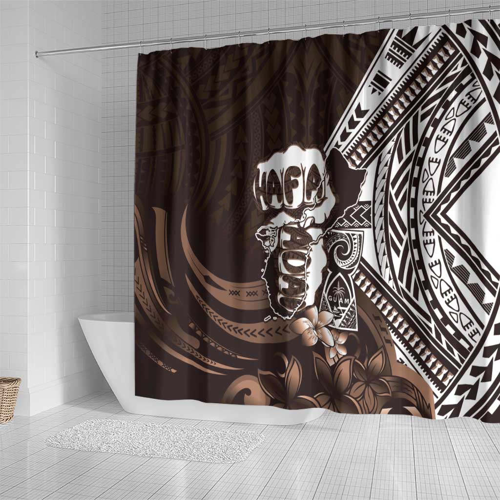Hafa Adai Guam Discovery Day Shower Curtain Chamorro Latte Stone Hand Brown Version LT14 - Polynesian Pride