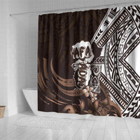 Hafa Adai Guam Discovery Day Shower Curtain Chamorro Latte Stone Hand Brown Version LT14 - Polynesian Pride
