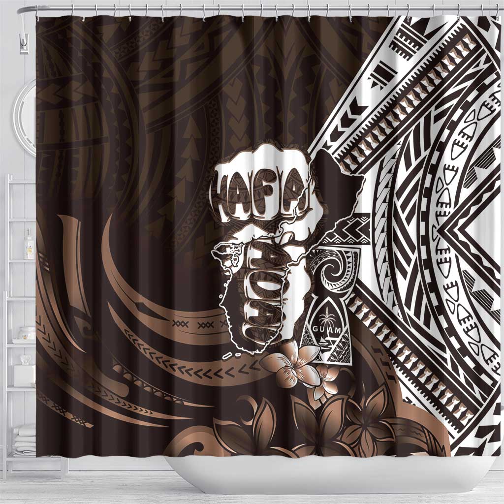 Hafa Adai Guam Discovery Day Shower Curtain Chamorro Latte Stone Hand Brown Version LT14 - Polynesian Pride