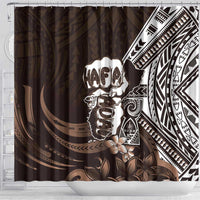 Hafa Adai Guam Discovery Day Shower Curtain Chamorro Latte Stone Hand Brown Version LT14 - Polynesian Pride
