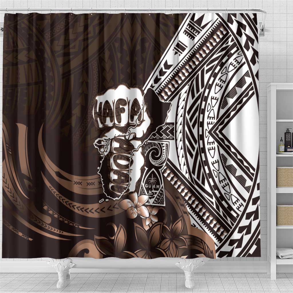 Hafa Adai Guam Discovery Day Shower Curtain Chamorro Latte Stone Hand Brown Version LT14 - Polynesian Pride