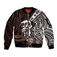 Hafa Adai Guam Discovery Day Sleeve Zip Bomber Jacket Chamorro Latte Stone Hand Brown Version LT14 Unisex Brown - Polynesian Pride