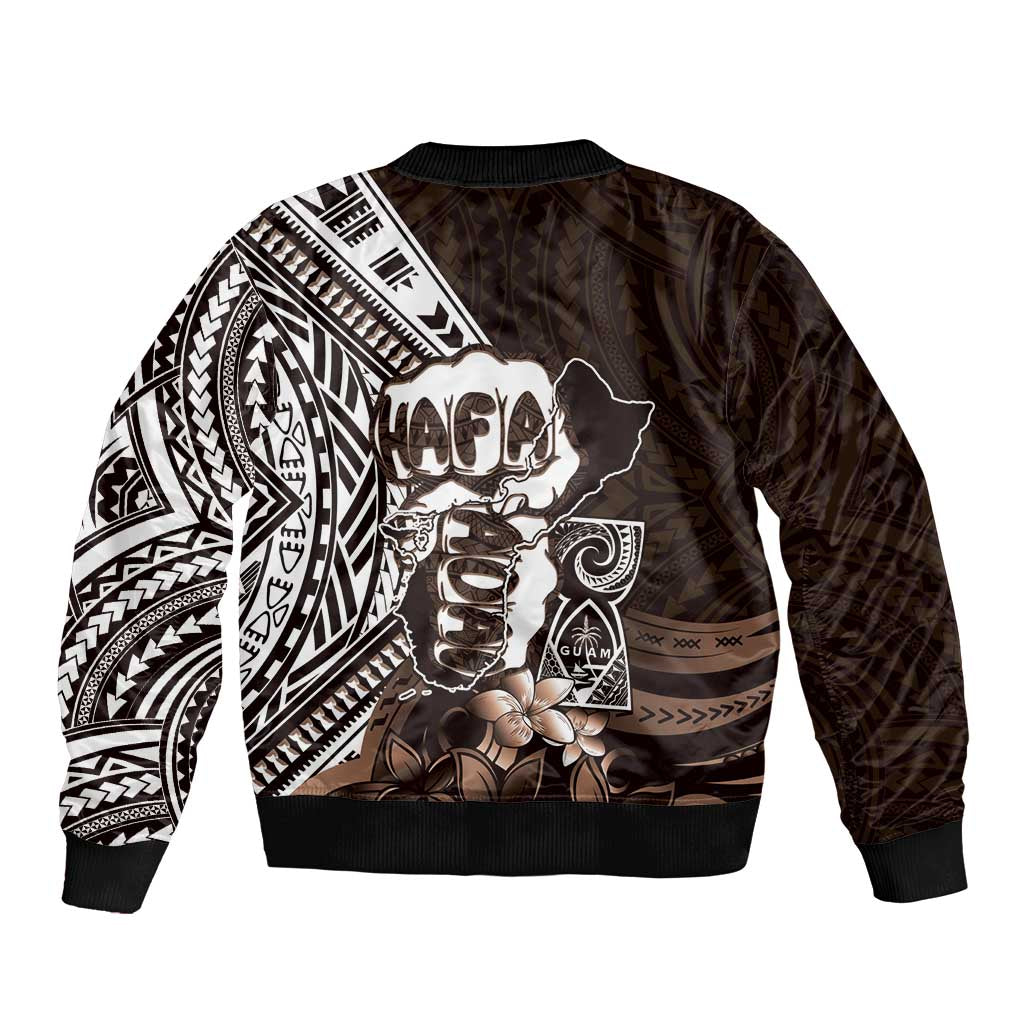 Hafa Adai Guam Discovery Day Sleeve Zip Bomber Jacket Chamorro Latte Stone Hand Brown Version LT14 - Polynesian Pride