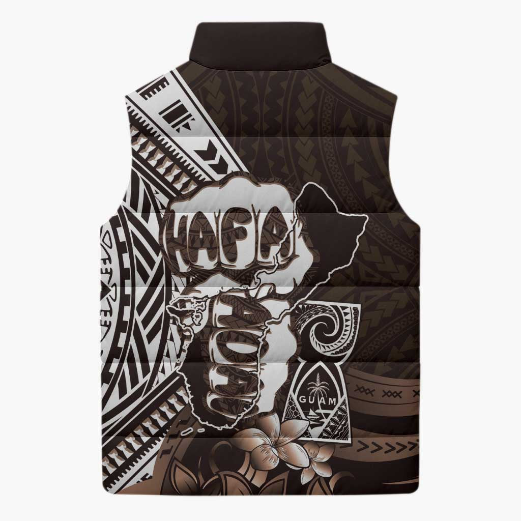 Hafa Adai Guam Discovery Day Sleeveless Puffer Jacket Chamorro Latte Stone Hand Brown Version LT14 - Polynesian Pride
