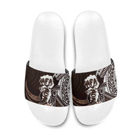 Hafa Adai Guam Discovery Day Slide Sandals Chamorro Latte Stone Hand Brown Version LT14 Brown - Polynesian Pride