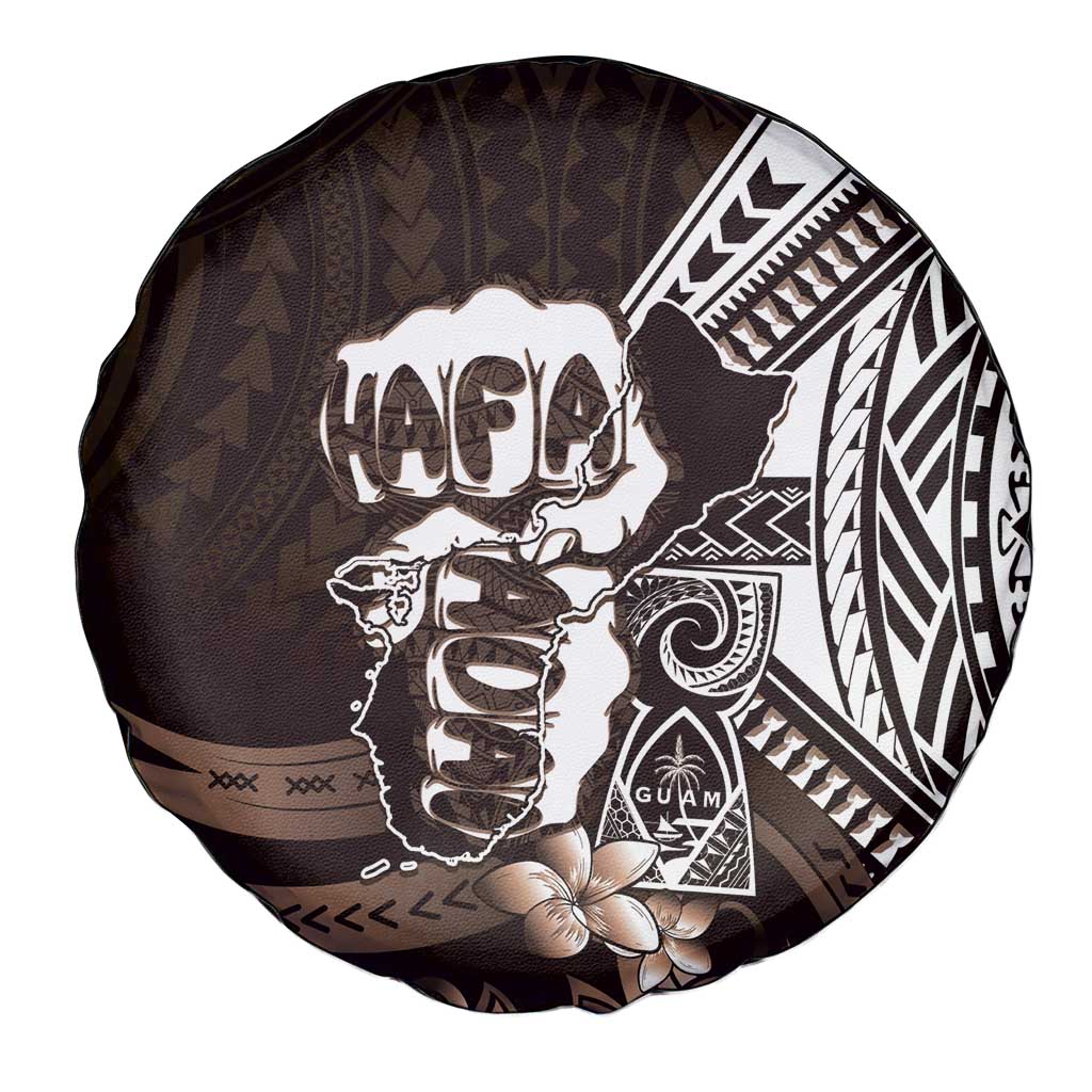 Hafa Adai Guam Discovery Day Spare Tire Cover Chamorro Latte Stone Hand Brown Version LT14 - Polynesian Pride