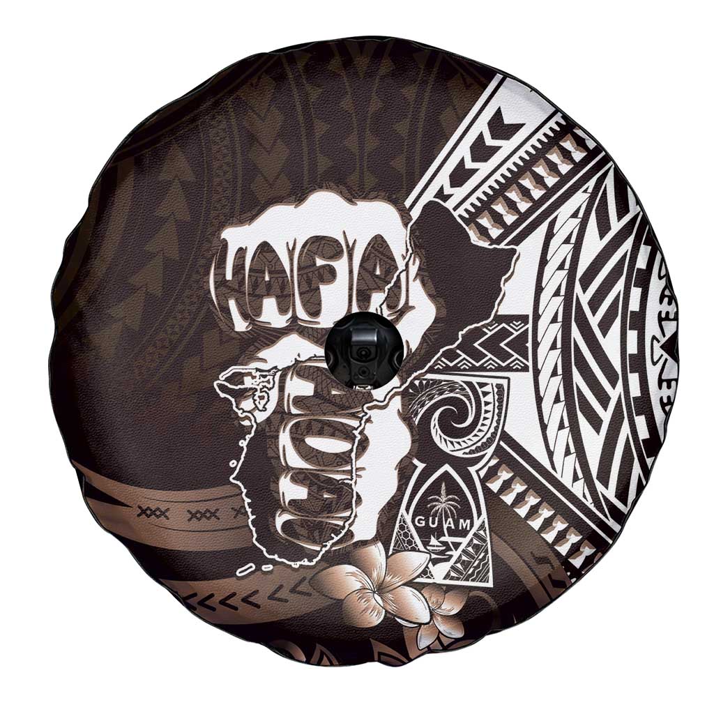 Hafa Adai Guam Discovery Day Spare Tire Cover Chamorro Latte Stone Hand Brown Version LT14 - Polynesian Pride
