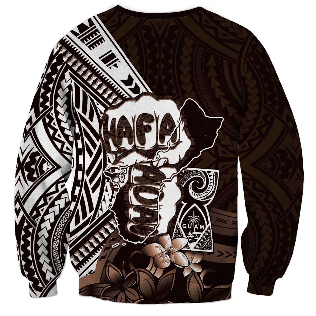 Hafa Adai Guam Discovery Day Sweatshirt Chamorro Latte Stone Hand Brown Version LT14 - Polynesian Pride