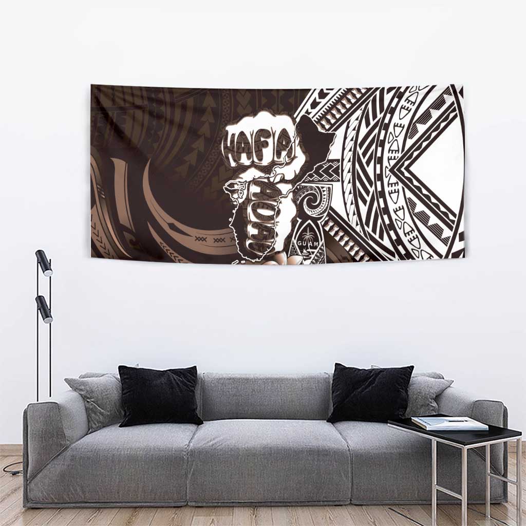 Hafa Adai Guam Discovery Day Tapestry Chamorro Latte Stone Hand Brown Version LT14 - Polynesian Pride