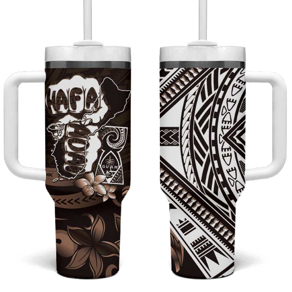 Hafa Adai Guam Discovery Day Tumbler With Handle Chamorro Latte Stone Hand Brown Version LT14 One Size: 40 oz Brown - Polynesian Pride