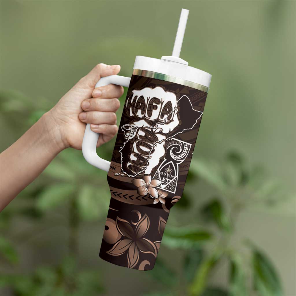 Hafa Adai Guam Discovery Day Tumbler With Handle Chamorro Latte Stone Hand Brown Version LT14 - Polynesian Pride