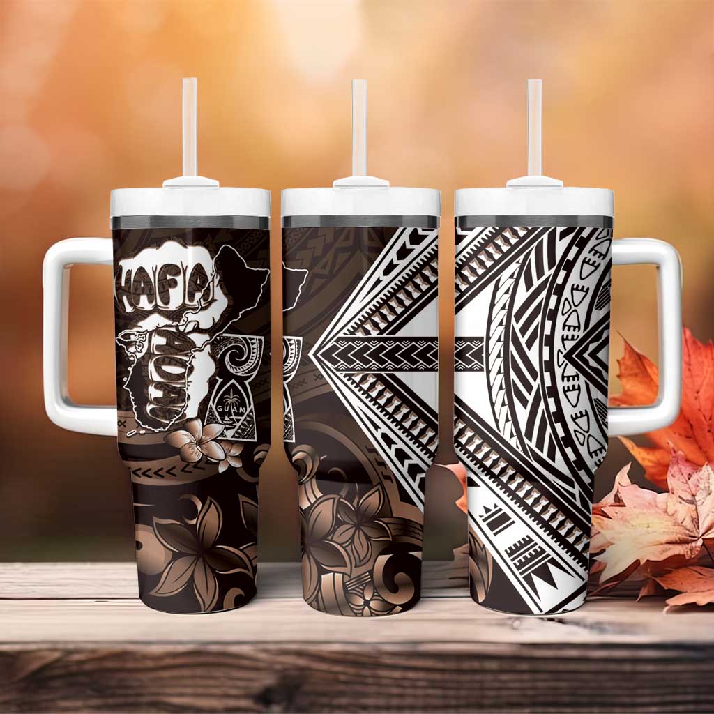 Hafa Adai Guam Discovery Day Tumbler With Handle Chamorro Latte Stone Hand Brown Version LT14 - Polynesian Pride