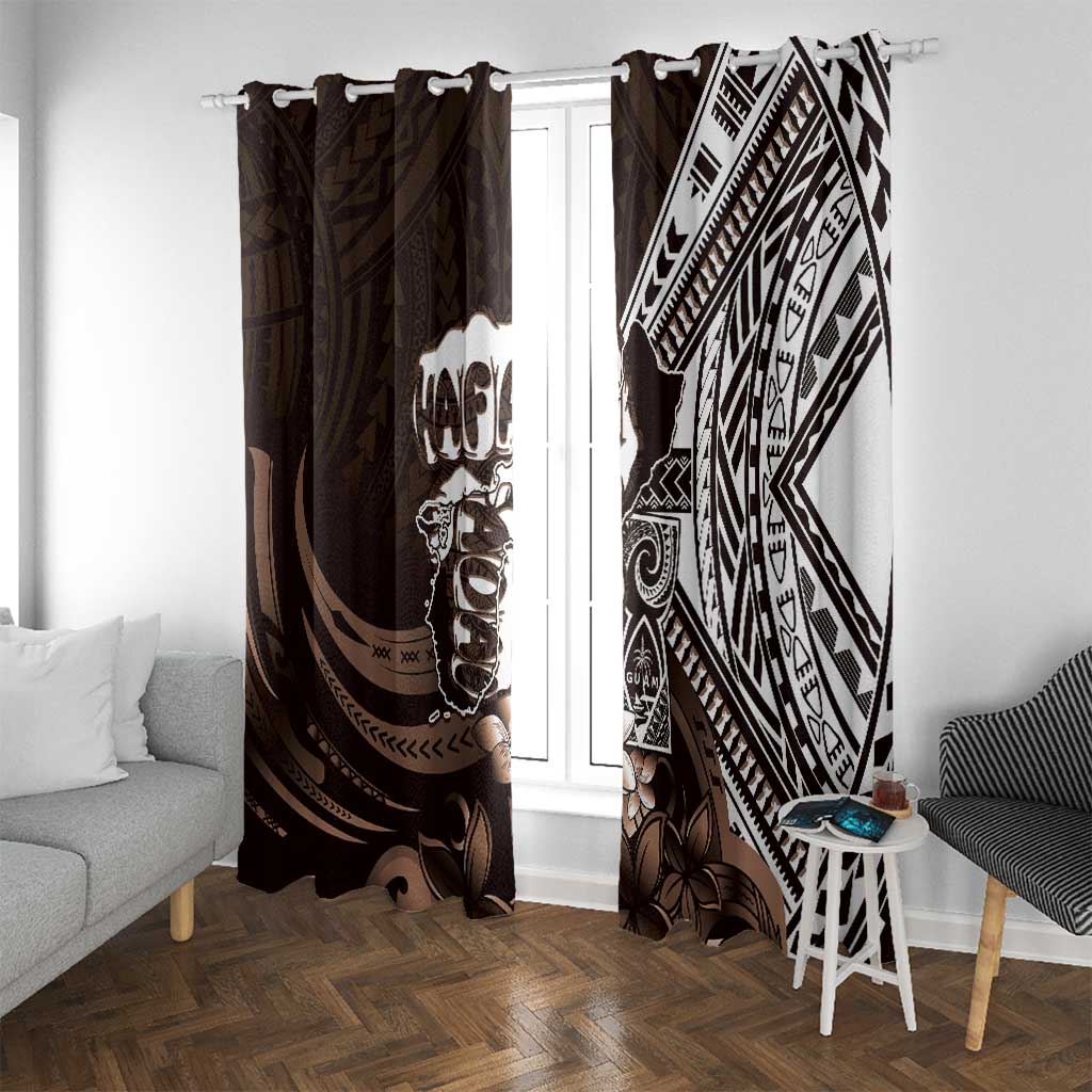 Hafa Adai Guam Discovery Day Window Curtain Chamorro Latte Stone Hand Brown Version LT14 With Grommets Brown - Polynesian Pride