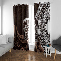 Hafa Adai Guam Discovery Day Window Curtain Chamorro Latte Stone Hand Brown Version LT14 With Grommets Brown - Polynesian Pride