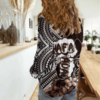 Hafa Adai Guam Discovery Day Women Casual Shirt Chamorro Latte Stone Hand Brown Version LT14 - Polynesian Pride