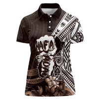 Hafa Adai Guam Discovery Day Women Polo Shirt Chamorro Latte Stone Hand Brown Version
