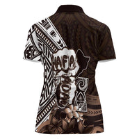 Hafa Adai Guam Discovery Day Women Polo Shirt Chamorro Latte Stone Hand Brown Version