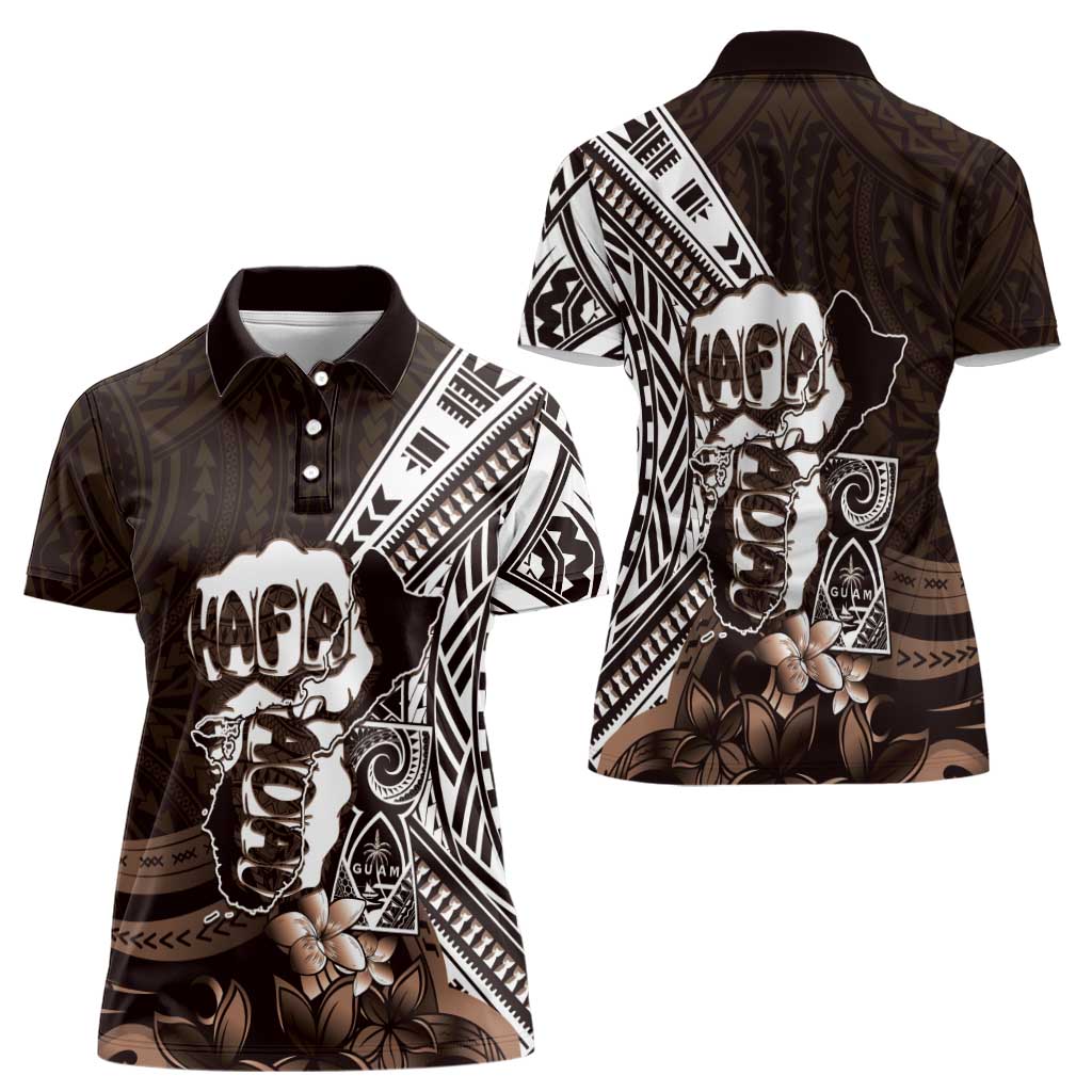 Hafa Adai Guam Discovery Day Women Polo Shirt Chamorro Latte Stone Hand Brown Version