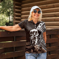 Hafa Adai Guam Discovery Day Women Polo Shirt Chamorro Latte Stone Hand Brown Version