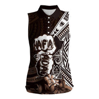 Hafa Adai Guam Discovery Day Women Sleeveless Polo Shirt Chamorro Latte Stone Hand Brown Version LT14 Female Brown - Polynesian Pride