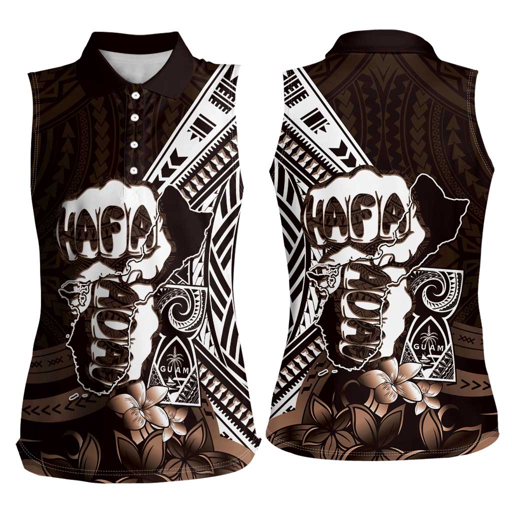 Hafa Adai Guam Discovery Day Women Sleeveless Polo Shirt Chamorro Latte Stone Hand Brown Version LT14 - Polynesian Pride