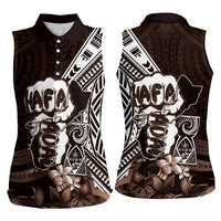 Hafa Adai Guam Discovery Day Women Sleeveless Polo Shirt Chamorro Latte Stone Hand Brown Version LT14 - Polynesian Pride