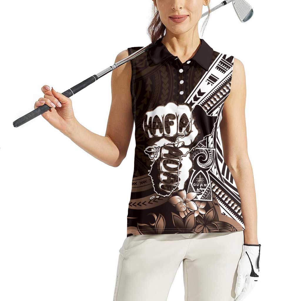 Hafa Adai Guam Discovery Day Women Sleeveless Polo Shirt Chamorro Latte Stone Hand Brown Version LT14 - Polynesian Pride