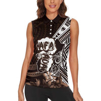 Hafa Adai Guam Discovery Day Women Sleeveless Polo Shirt Chamorro Latte Stone Hand Brown Version LT14 - Polynesian Pride