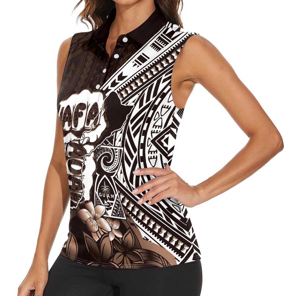Hafa Adai Guam Discovery Day Women Sleeveless Polo Shirt Chamorro Latte Stone Hand Brown Version LT14 - Polynesian Pride