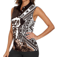 Hafa Adai Guam Discovery Day Women Sleeveless Polo Shirt Chamorro Latte Stone Hand Brown Version LT14 - Polynesian Pride