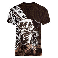 Hafa Adai Guam Discovery Day Women V-Neck T-Shirt Chamorro Latte Stone Hand Brown Version LT14 - Polynesian Pride
