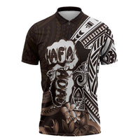 Hafa Adai Guam Discovery Day Zipper Polo Shirt Chamorro Latte Stone Hand Brown Version LT14 Brown - Polynesian Pride