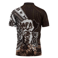 Hafa Adai Guam Discovery Day Zipper Polo Shirt Chamorro Latte Stone Hand Brown Version LT14 - Polynesian Pride