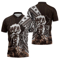 Hafa Adai Guam Discovery Day Zipper Polo Shirt Chamorro Latte Stone Hand Brown Version LT14 - Polynesian Pride