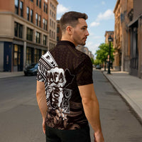 Hafa Adai Guam Discovery Day Zipper Polo Shirt Chamorro Latte Stone Hand Brown Version LT14 - Polynesian Pride