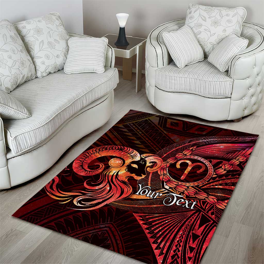 Personalised Polynesia Zodiac Aries Area Rug Galaxy Polynesian Pattern Chest Tattoo Style