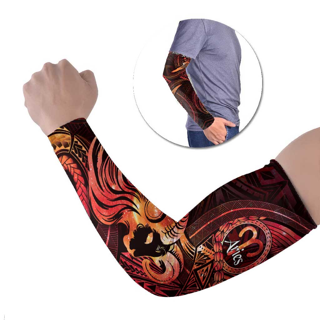 Personalised Polynesia Zodiac Aries Arm Sleeves Galaxy Polynesian Pattern Chest Tattoo Style LT14 Set of 2 Red - Polynesian Pride
