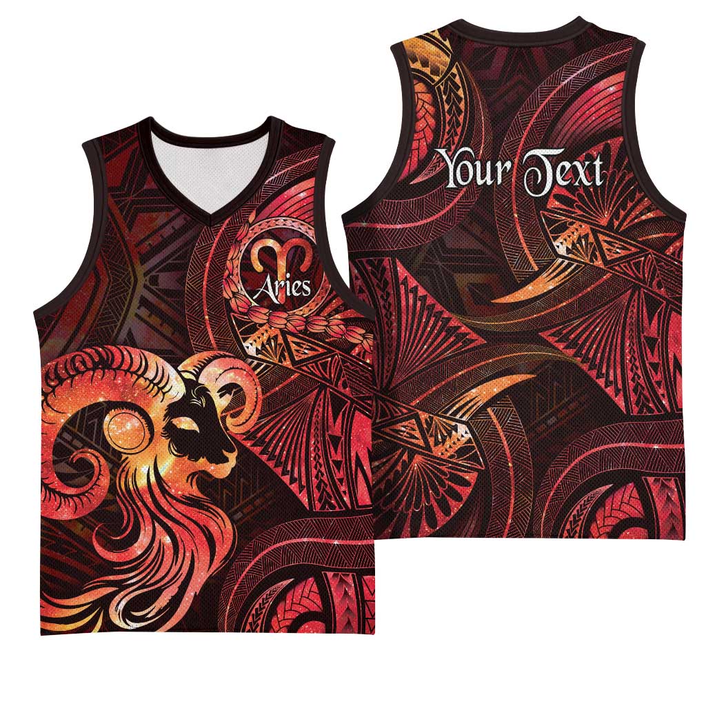 Personalised Polynesia Zodiac Aries Basketball Jersey Galaxy Polynesian Pattern Chest Tattoo Style LT14 - Polynesian Pride