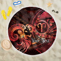 Personalised Polynesia Zodiac Aries Beach Blanket Galaxy Polynesian Pattern Chest Tattoo Style LT14 One Size 150cm Red - Polynesian Pride