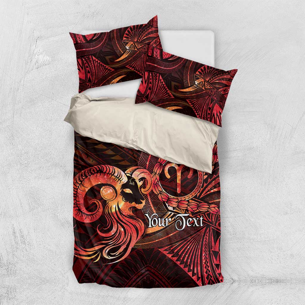 Personalised Polynesia Zodiac Aries Bedding Set Galaxy Polynesian Pattern Chest Tattoo Style LT14 US Twin 172cm x 218cm Red - Polynesian Pride
