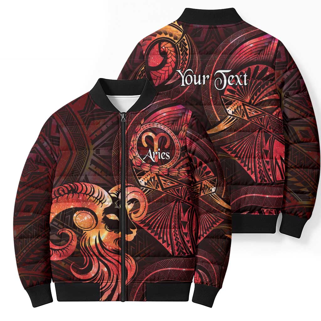 Personalised Polynesia Zodiac Aries Bomber Puffer Jacket Galaxy Polynesian Pattern Chest Tattoo Style