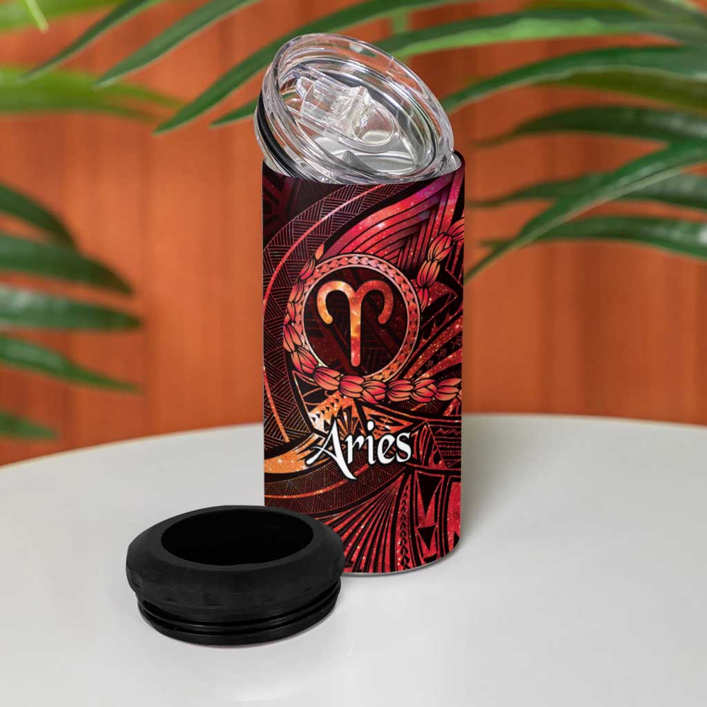 Personalised Polynesia Zodiac Aries 4 in 1 Can Cooler Tumbler Galaxy Polynesian Pattern Chest Tattoo Style