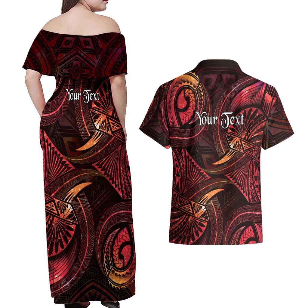 Personalised Polynesia Zodiac Aries Couples Matching Off Shoulder Maxi Dress and Hawaiian Shirt Galaxy Polynesian Pattern Chest Tattoo Style LT14 - Polynesian Pride