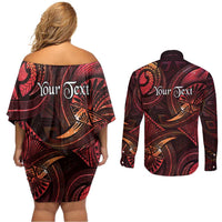 Personalised Polynesia Zodiac Aries Couples Matching Off Shoulder Short Dress and Long Sleeve Button Shirt Galaxy Polynesian Pattern Chest Tattoo Style LT14 - Polynesian Pride