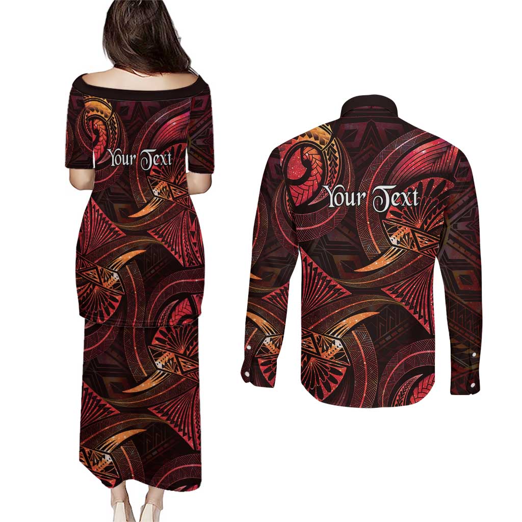 Personalised Polynesia Zodiac Aries Couples Matching Puletasi and Long Sleeve Button Shirt Galaxy Polynesian Pattern Chest Tattoo Style LT14 - Polynesian Pride