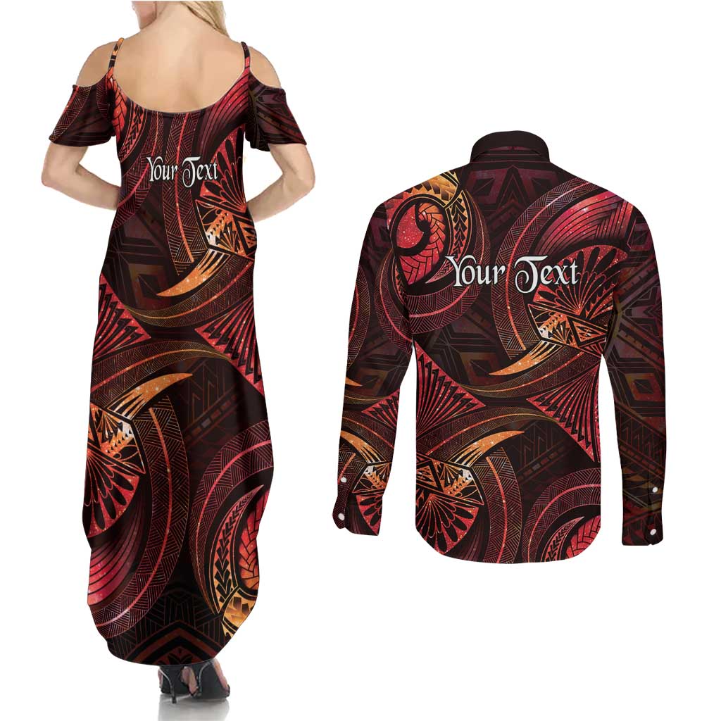 Personalised Polynesia Zodiac Aries Couples Matching Summer Maxi Dress and Long Sleeve Button Shirt Galaxy Polynesian Pattern Chest Tattoo Style LT14 - Polynesian Pride